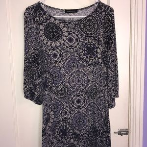 Purple and white print dress